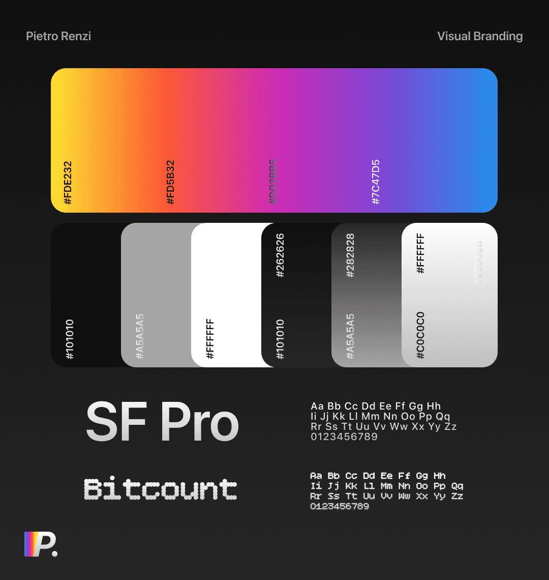 The spectrum ramp from yellow to blue, and the two typefaces